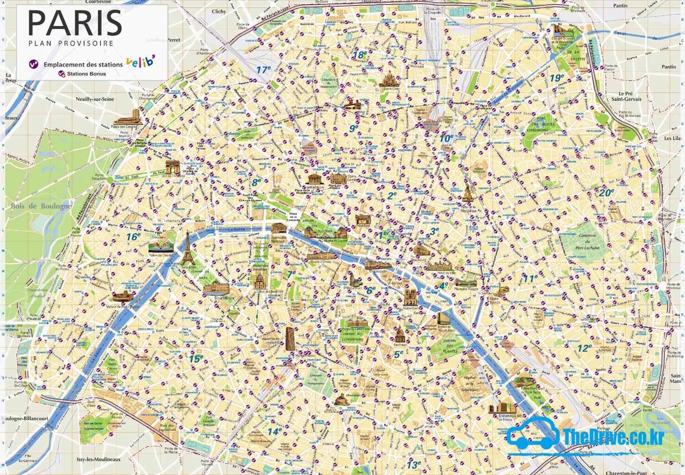 파리 시내 벨리브 스테이션 지도