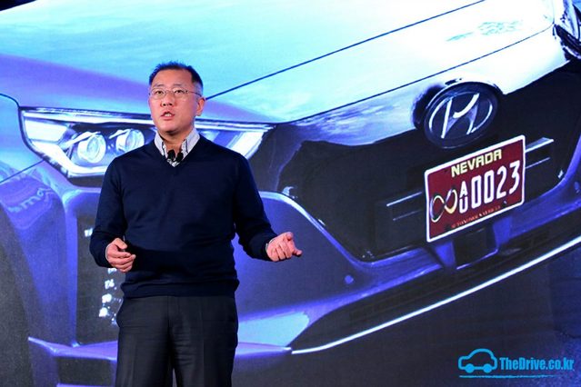 CES 2017 현대자동차 프레스 컨퍼런스에서 기조 연설을 하고 있는 정의선 현대자동차 부회장