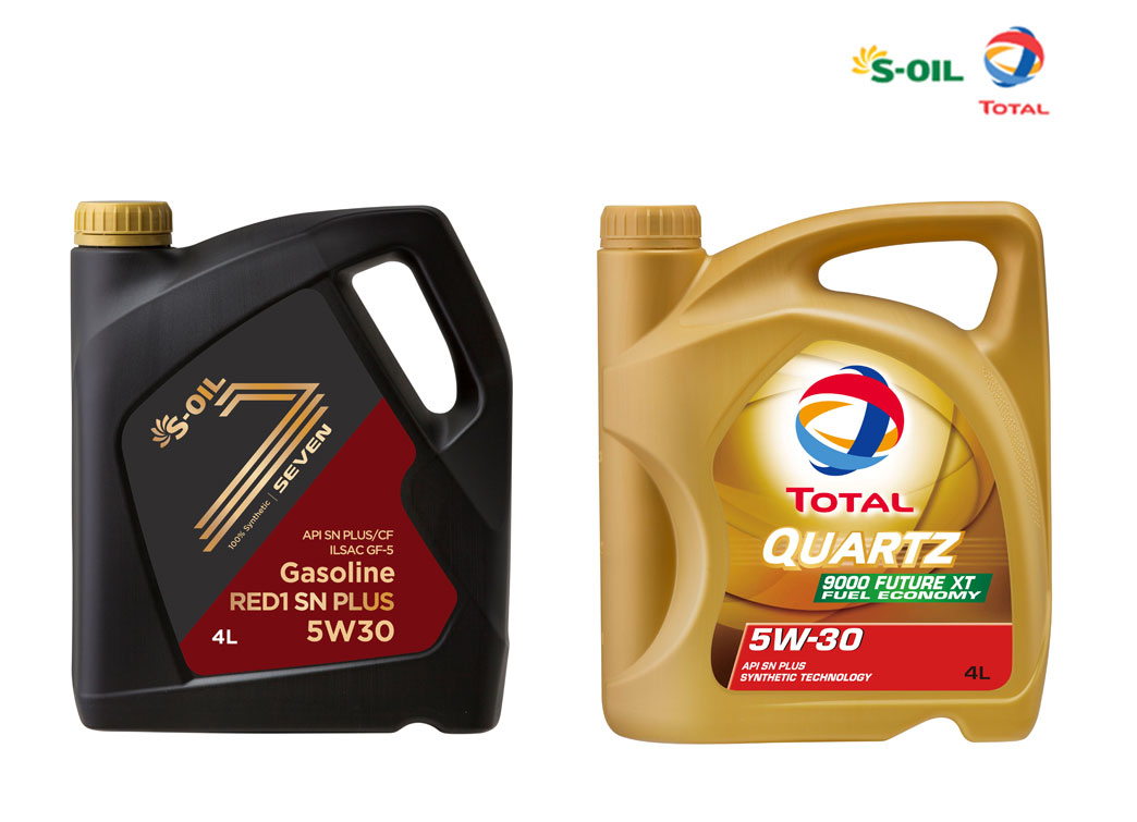 (왼쪽) S-OIL 7 RED1 SN PLUS 5W30, (오른쪽) TOTAL QUARTZ 9000 FUTURE XT 5W-30 / 에쓰-오일토탈윤활유 제공