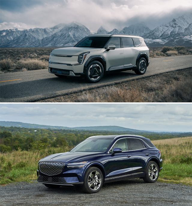 기아 EV9(위)과 제네시스 GV70 전동화 모델(아래) / 현대차그룹 제공