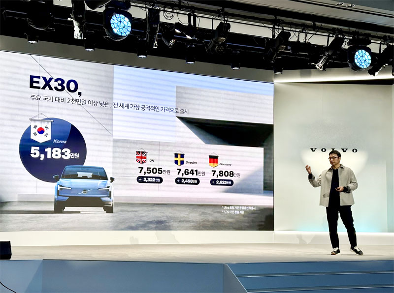 지난 5일, 김해 롯데호텔앤리조트에서 열린 EX30 시승 행사에서 이윤모 볼보자동차코리아 대표가 발표를 하고 있다. / 성열휘 기자